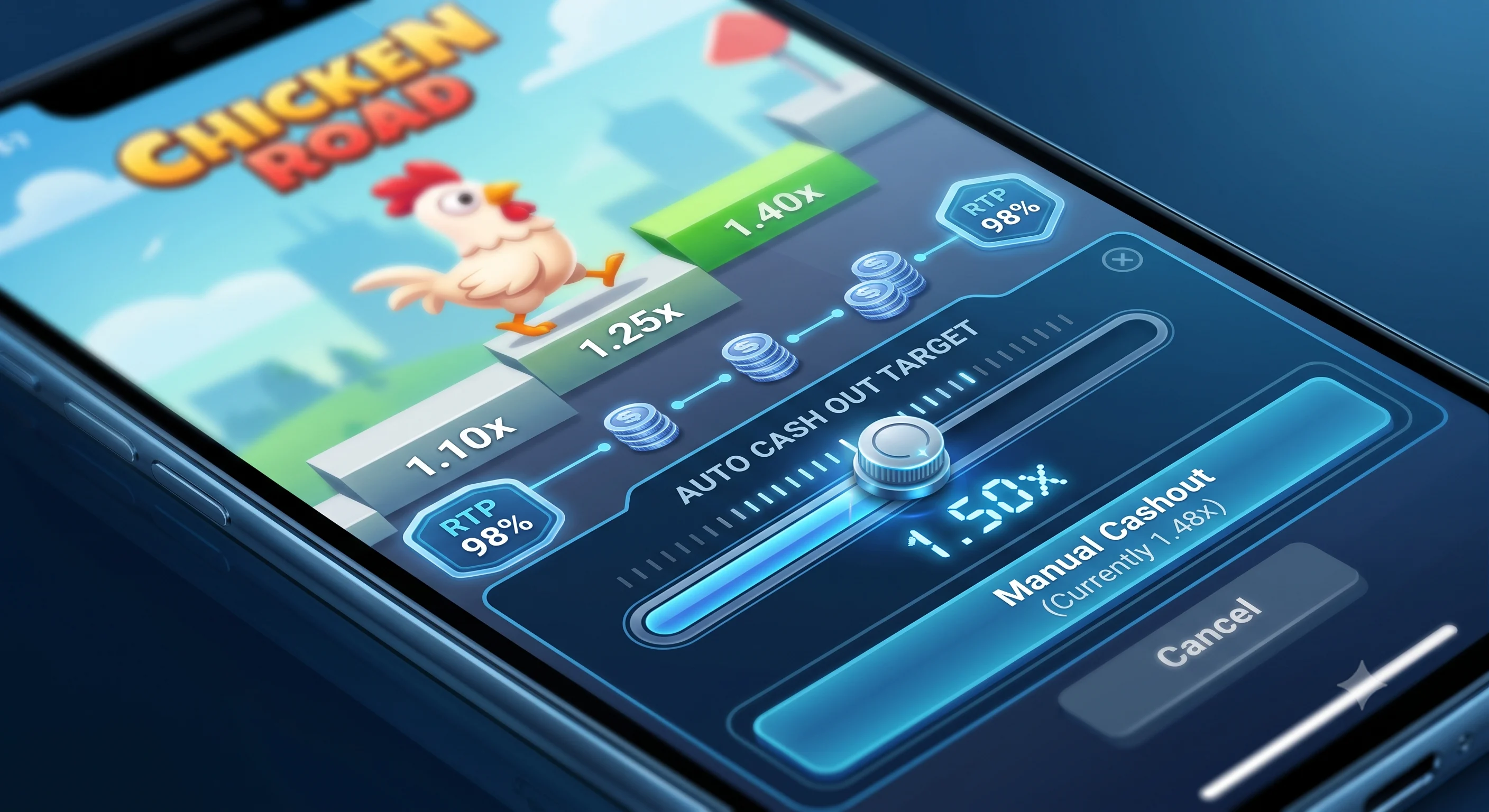 Chicken Road multiplier strategy interface with auto cashout target set